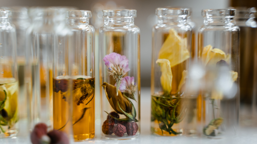 Duftnoten bei Parfums in kleinen Reagenzgläsern dargestellt