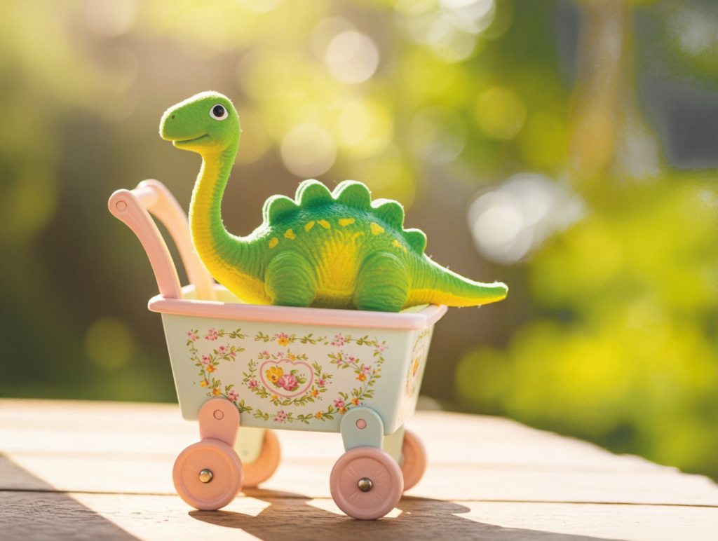 Dinosaurier im Puppenwagen