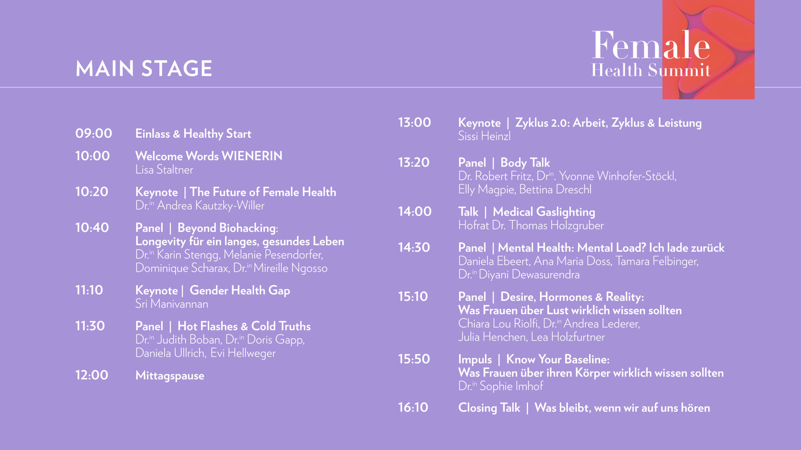 Programm Main Stage Female Health Summit