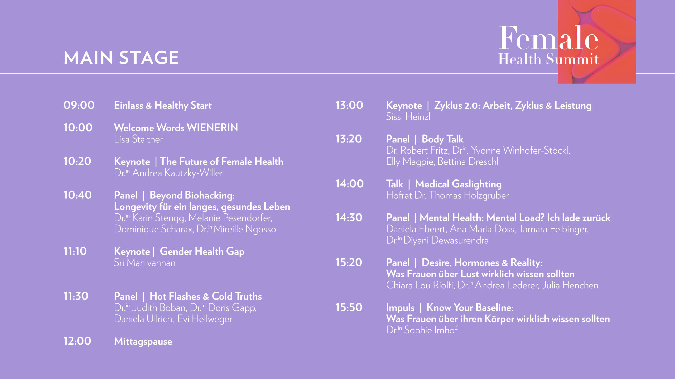 Programm Main Stage Female Health Summit 2026