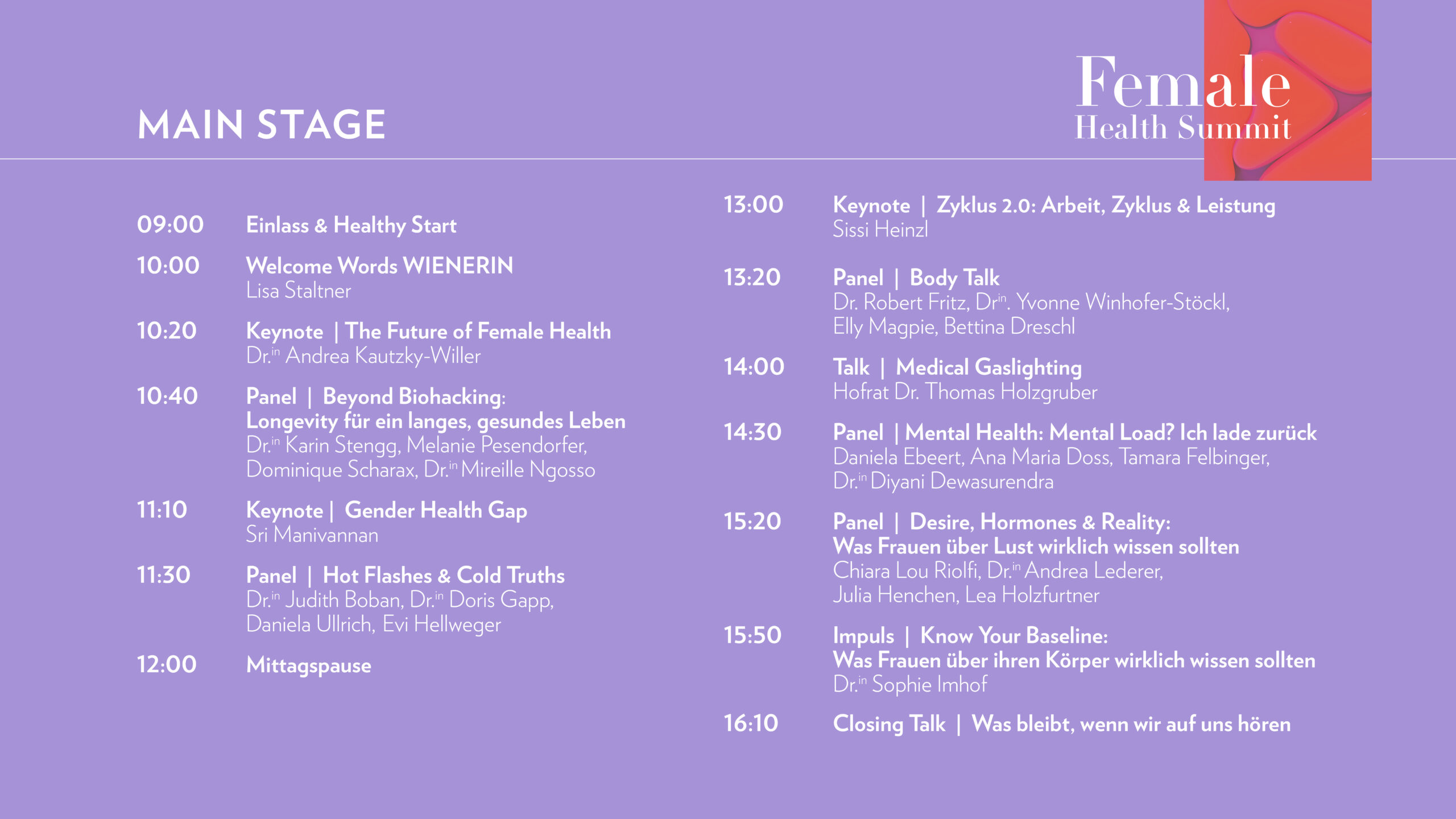 Programm Female Health Summit 2026 Main Stage
