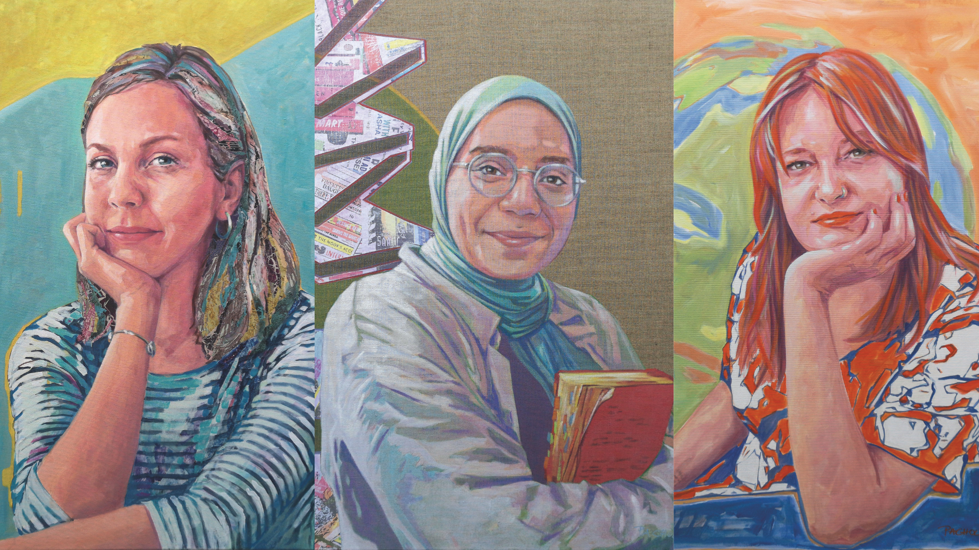 Gemalte Portraits von Kathrin Limpel, Arwa Elabd und Beatrice Frasl
